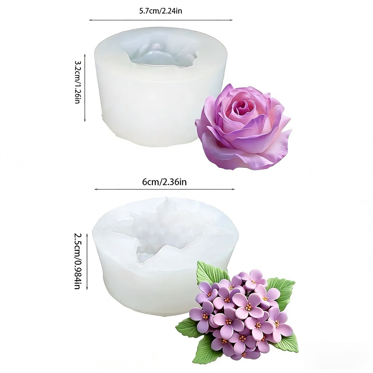 2-Piece 3D Rose and Lilac Sili - đánh giá và giá Resin Art All